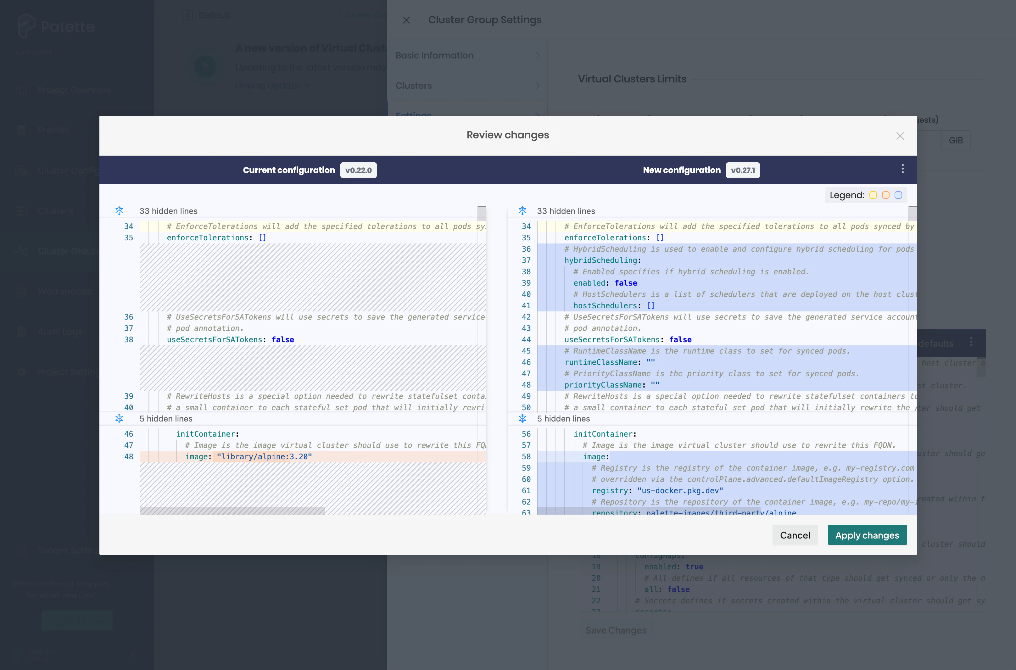 Cluster group vCluster upgrade differential editor