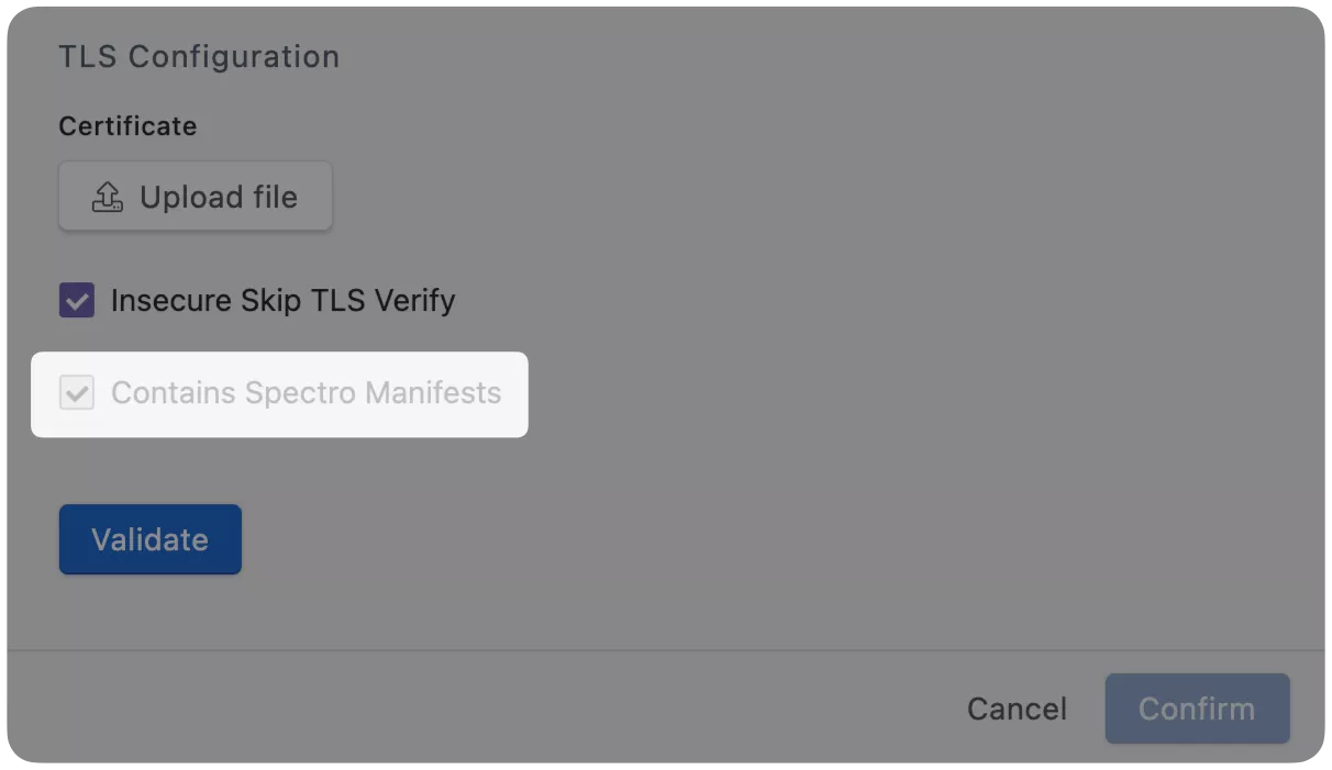 View of the 'Contains Spectro Manifests' OCI registry box.